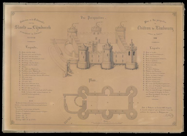 Plan et vue perspective du château de Limbourg conçu en février 1518