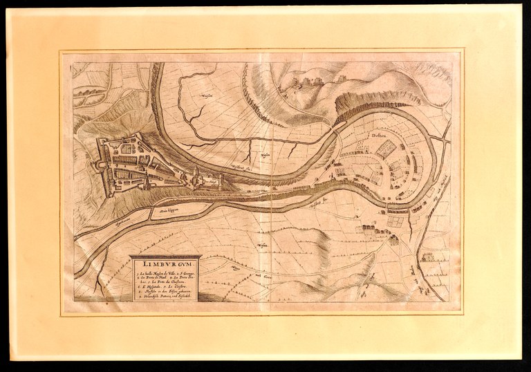 Plan et vue perspective du château de Limbourg et de Dolhain [3e éd., 1662-1670]