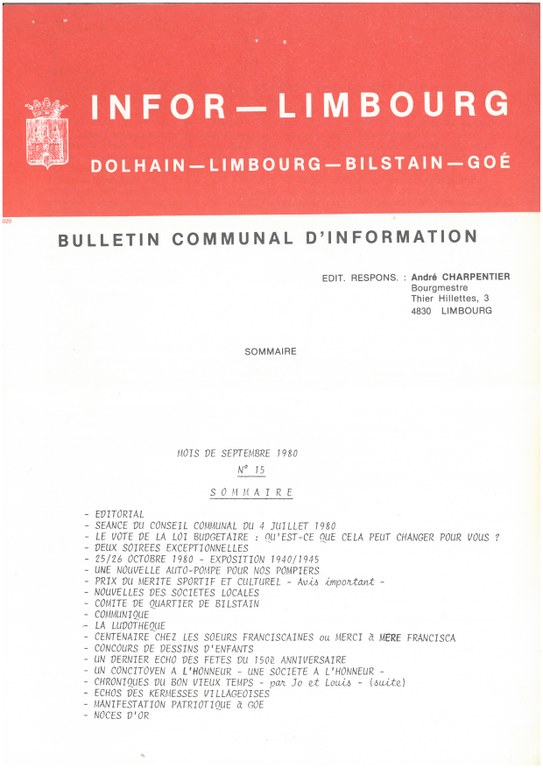Infor Limbourg - 1980 - Septembre
