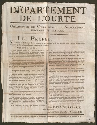Affiche cours gratuit d'accouchement. 1804