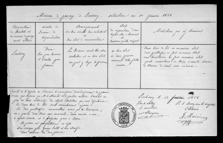 Prison communale de Limbourg 1858, 1866 et 1873