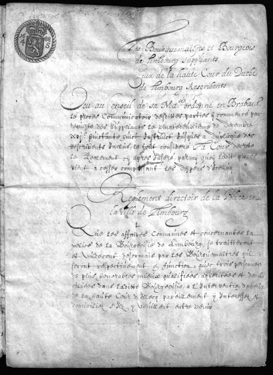Règlement de Police de la bourgeoisie de Limbourg du 16 janvier 1690