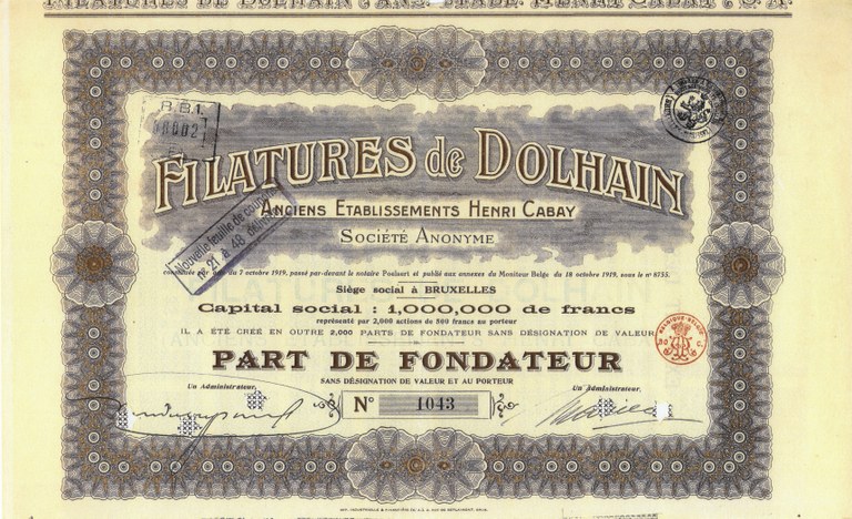 Part de fondateur des anciens établissements Henri Cabay