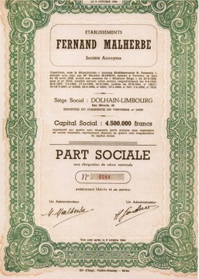 Part sociale des établissements Fernand Malherbe