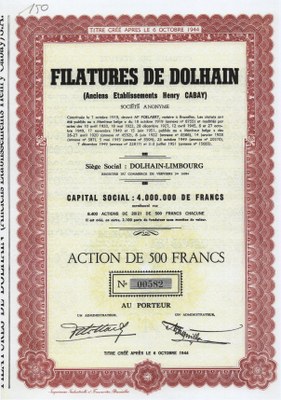 Titre au porteur de l'établissement Henry Cabet
