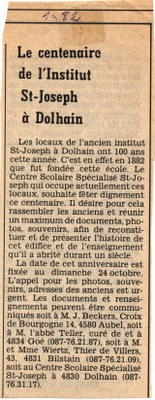 Extrait de journal pour les 100 ans de l'institut en 1982