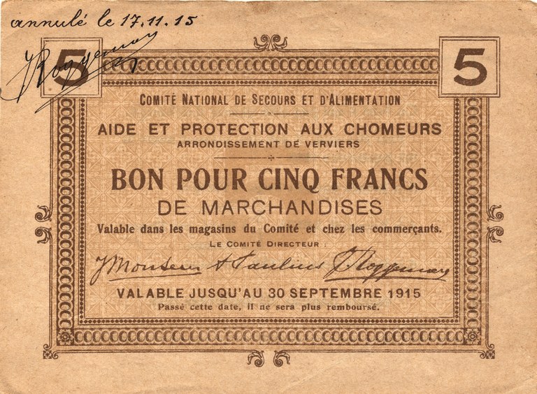 Bon pour 5 francs de marchandises (1915)
