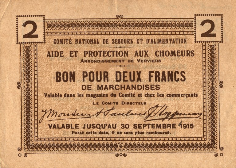 Bon pour 2 francs de marchandises