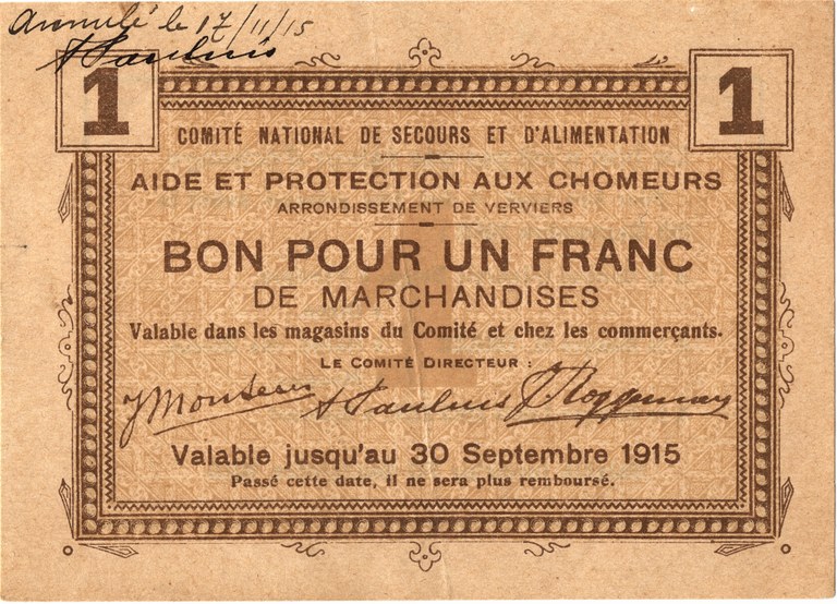 Bon pour 1 franc de marchandises (1915)
