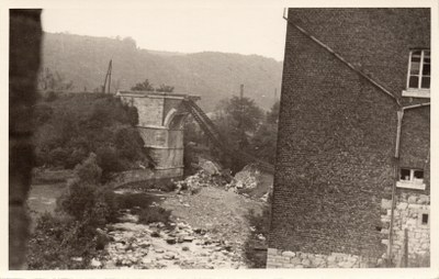 Destruction du pont de Bellevaux par l'armée belge