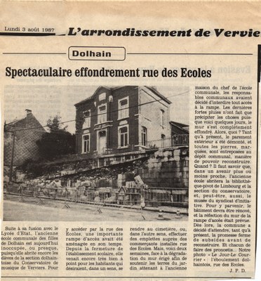 Dolhain - L'effondrement Rue des Ecoles en 1987