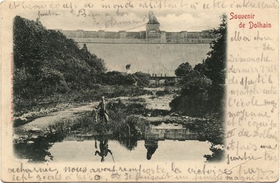 Carte postale du barrage de la Gileppe annotée