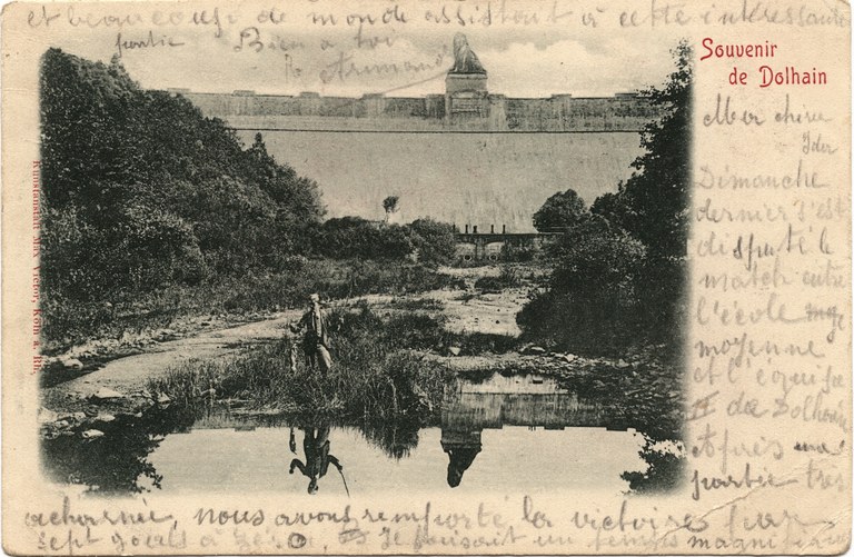 Carte postale du barrage de la Gileppe annotée