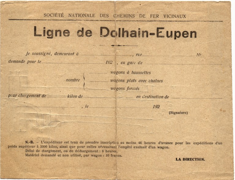 Bordereau de commande pour des wagons