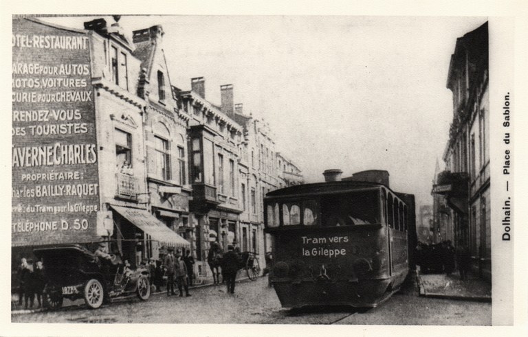 Dolhain - Le vicinal Place du Sablon vers 1920