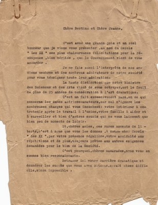 Discours pour Bertine et Jeanne en 1931