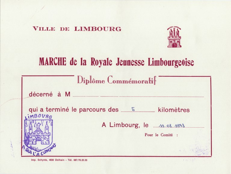Limbourg - marche de la Royale Jeunesse Limbourgeoise vers 1978