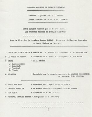 1985 - Programme des Fanfares Réunis