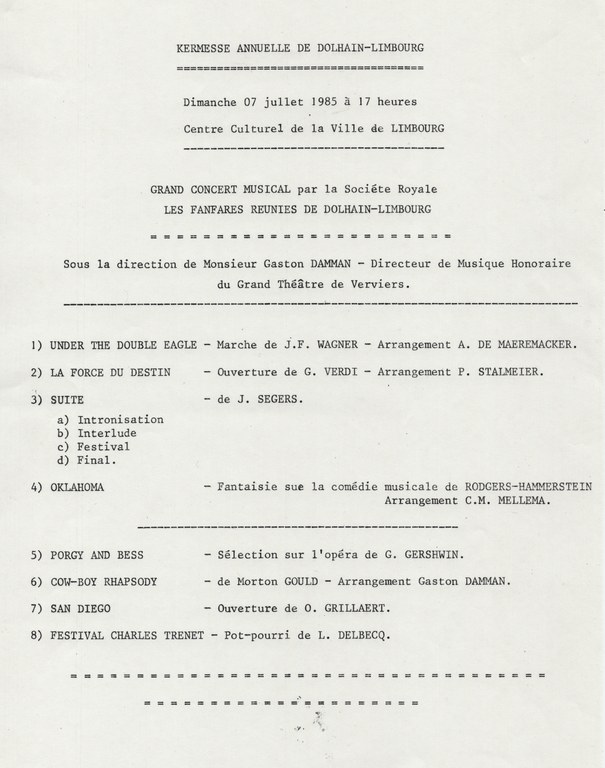1985 - Programme des Fanfares Réunis