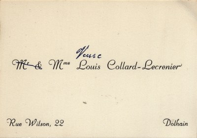 Carte de visite de Mme Collard-Lecrenier (veuve)