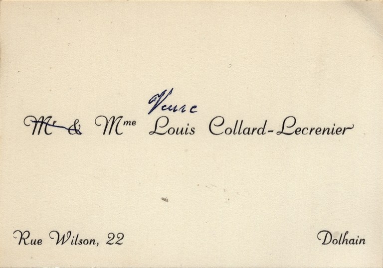 Carte de visite de Mme Collard-Lecrenier (veuve)