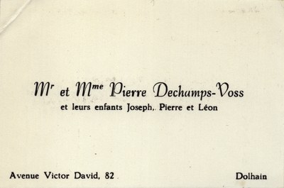 Carte de visite de Monsieur et Madame Dechamps-Voss et leurs enfants Joseph, Pierre et Léon