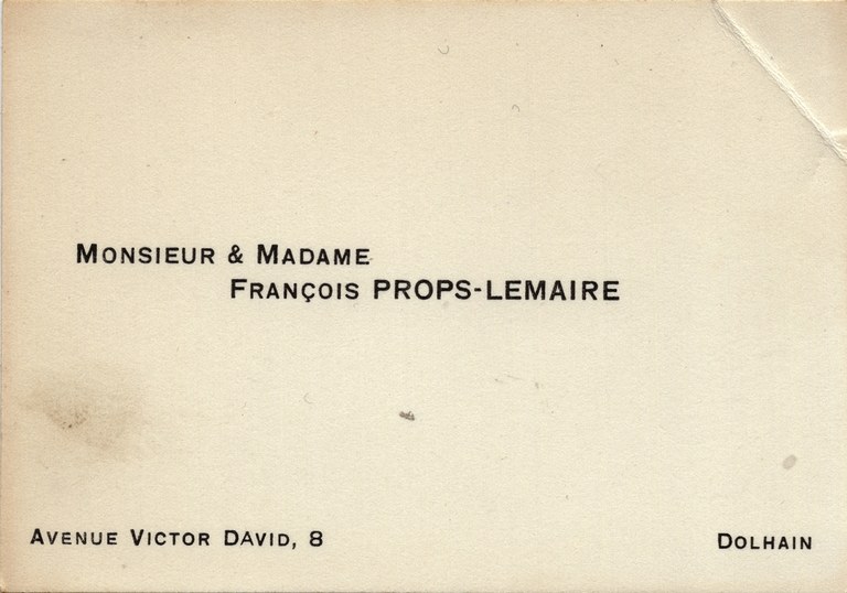 Carte de visite de Monsieur et Madame François Props-Lemaire