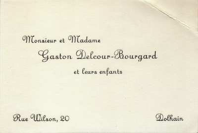 Carte de visite de Monsieur et Madame  Gaston Delcour-Bourgard