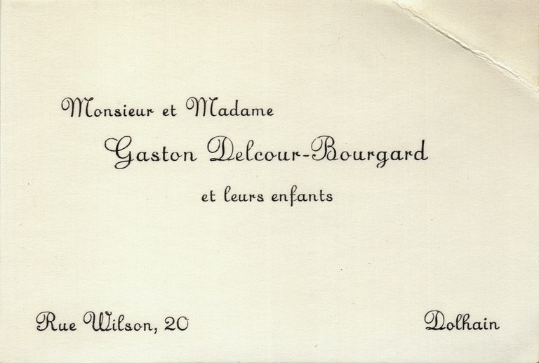 Carte de visite de Monsieur et Madame  Gaston Delcour-Bourgard