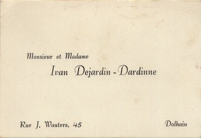 Carte de visite de Monsieur et Madame  Ivan Dejardin - Dardinne