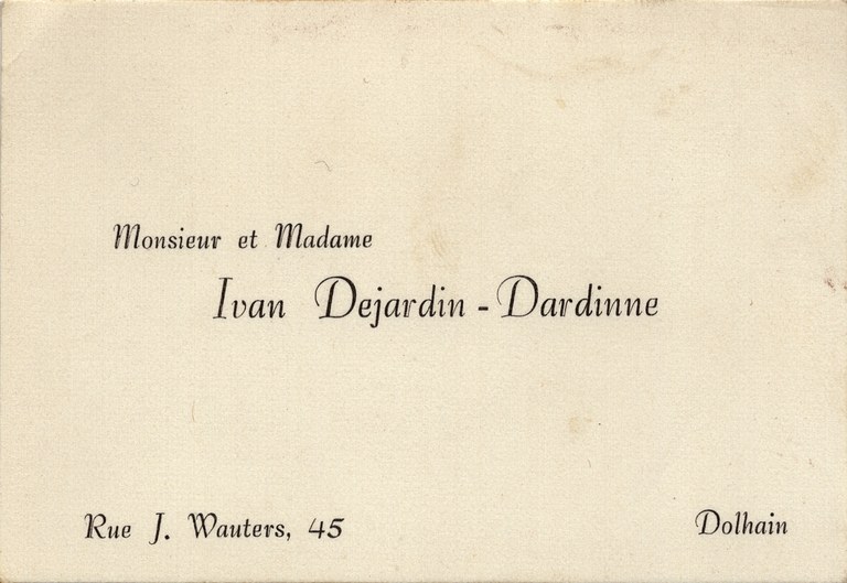 Carte de visite de Monsieur et Madame  Ivan Dejardin - Dardinne