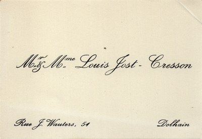 Carte de visite de Monsieur et Madame Jost-Cresson