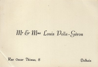 Carte de visite de Monsieur et Madame Louis Polis-Geron