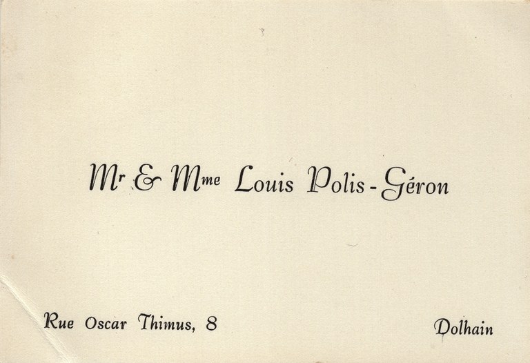 Carte de visite de Monsieur et Madame Louis Polis-Geron