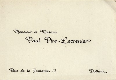 Carte de visite de Monsieur et Madame Paul Pire - Lecrenier
