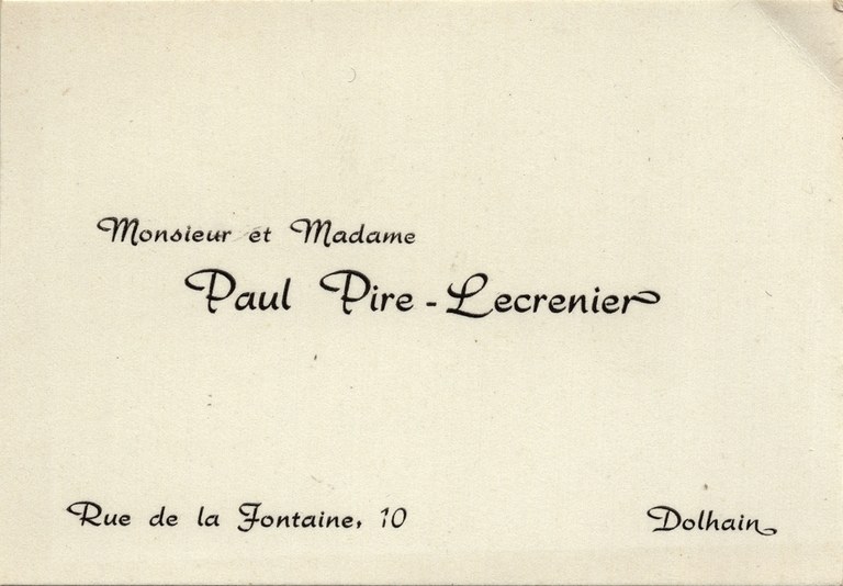 Carte de visite de Monsieur et Madame Paul Pire - Lecrenier