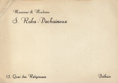 Carte de visite de Monsieur et Madame S. Roba -Dechaineux