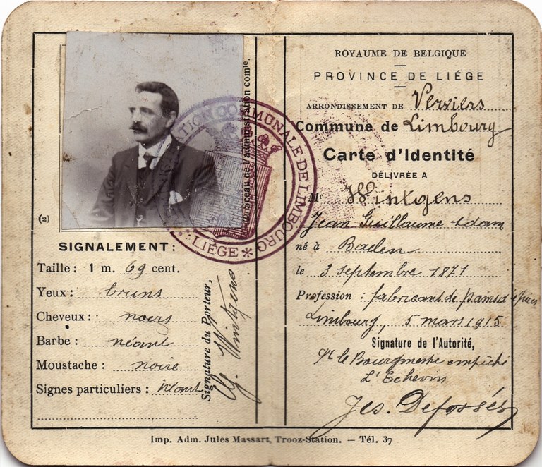 Carte d'identité de Jean Guillaume Adam Wintgens