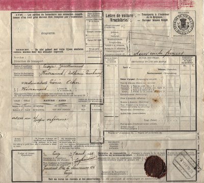 Lettre de voiture délivrée à Léonie Ohn en 1922